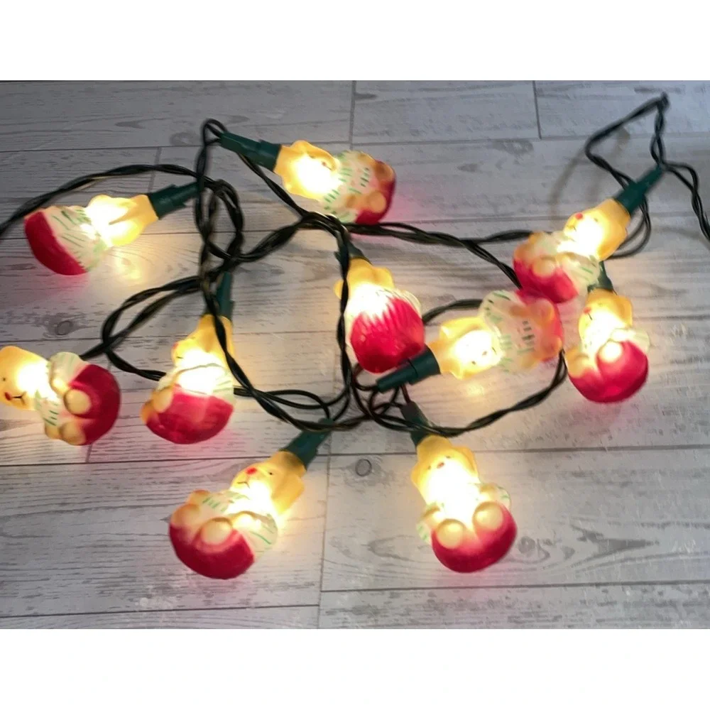 Vintage Holiday Time 10 Lite Glass Teddy Bear String Lights 9.5' Long ALL‎ WORK